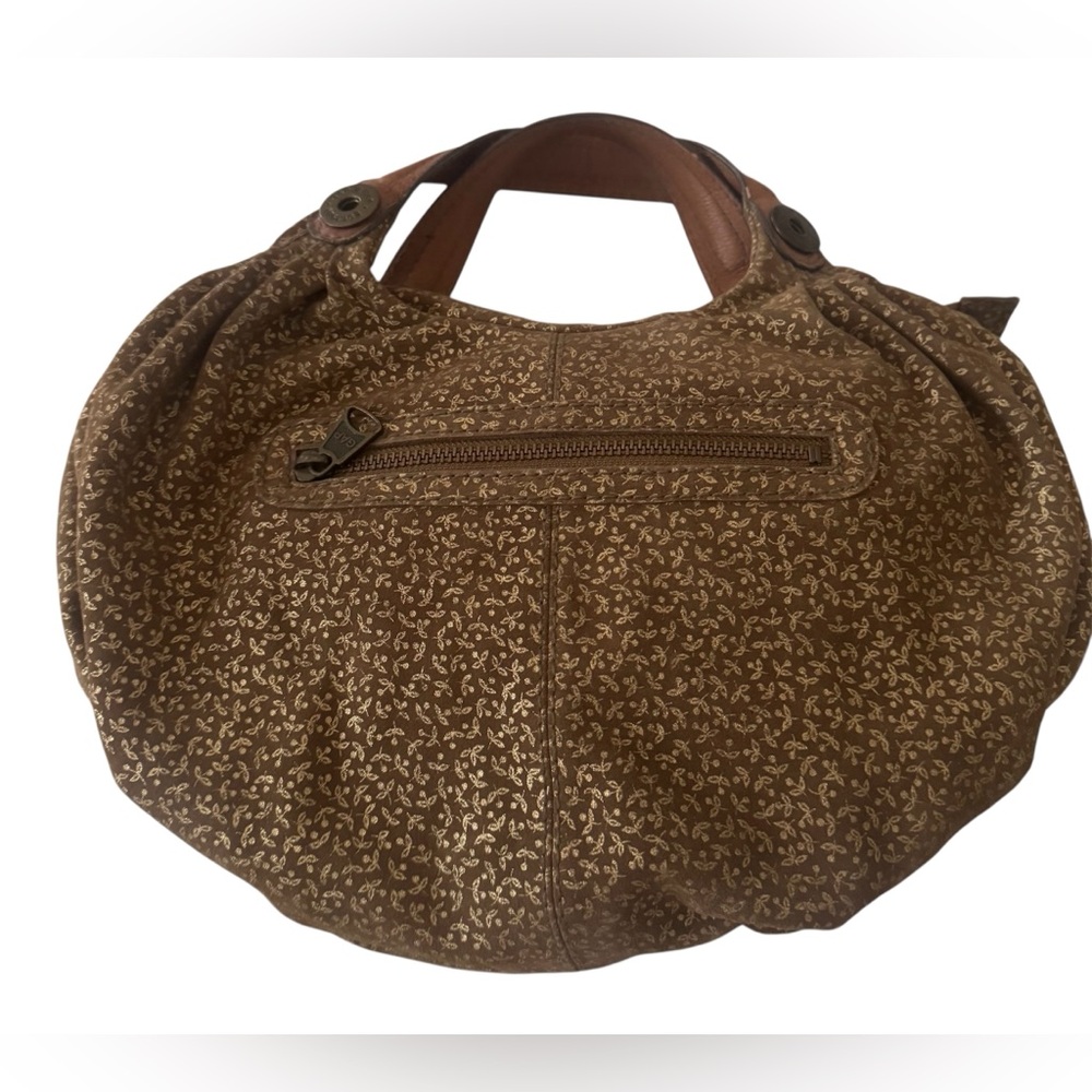 GAP Genuine Suede Leather Brown & Gold Metallic with Purple interior Tote Bag